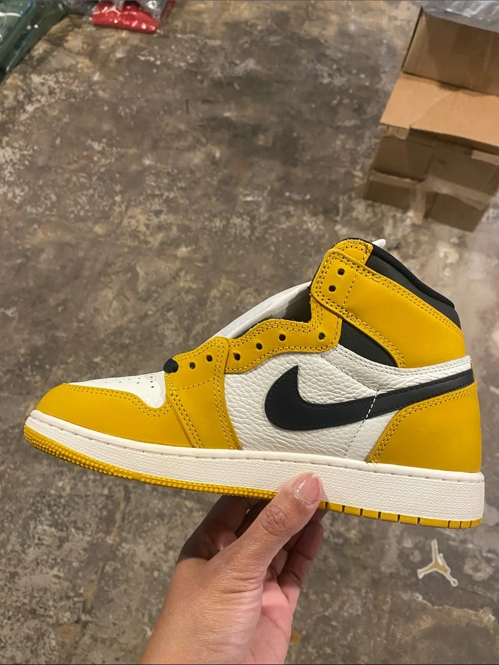 Nike Kids Air Jordan 1 High OG White Black Yellow Sneakers